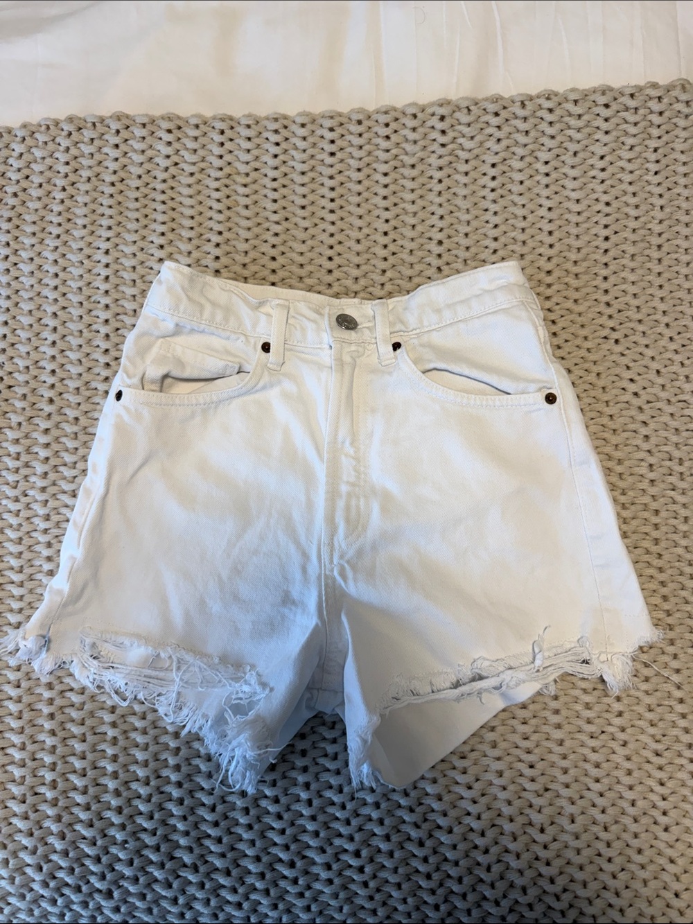 Zara White Distressed Denim Shorts